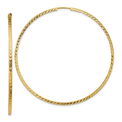 14k yellow gold diamond cut square tube round endless hoop earrings 60mm x 1.35mm