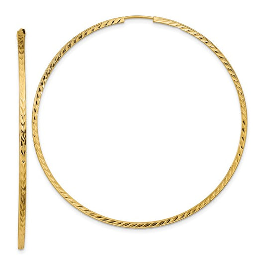 14k yellow gold diamond cut square tube round endless hoop earrings 60mm x 1.35mm