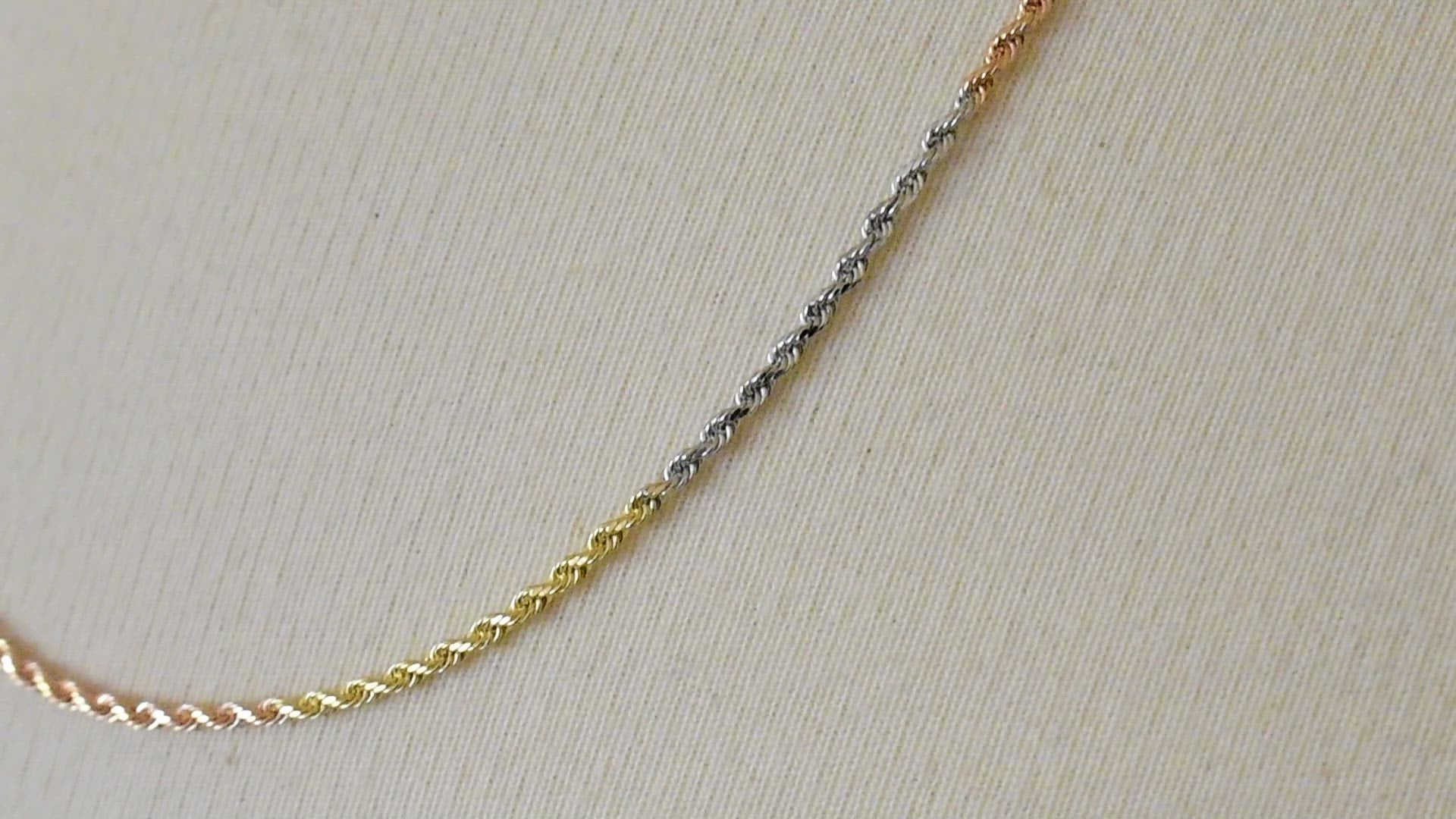 14K Yellow White Rose Gold Tri Color 1.75mm Diamond Cut Rope Bracelet Anklet Choker Necklace Chain