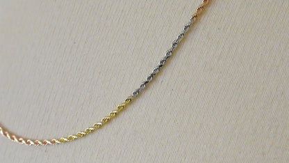 14K Yellow White Rose Gold Tri Color 1.75mm Diamond Cut Rope Bracelet Anklet Choker Necklace Chain