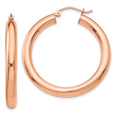14K Rose Gold Classic Round Hoop Earrings 35mm x 4mm