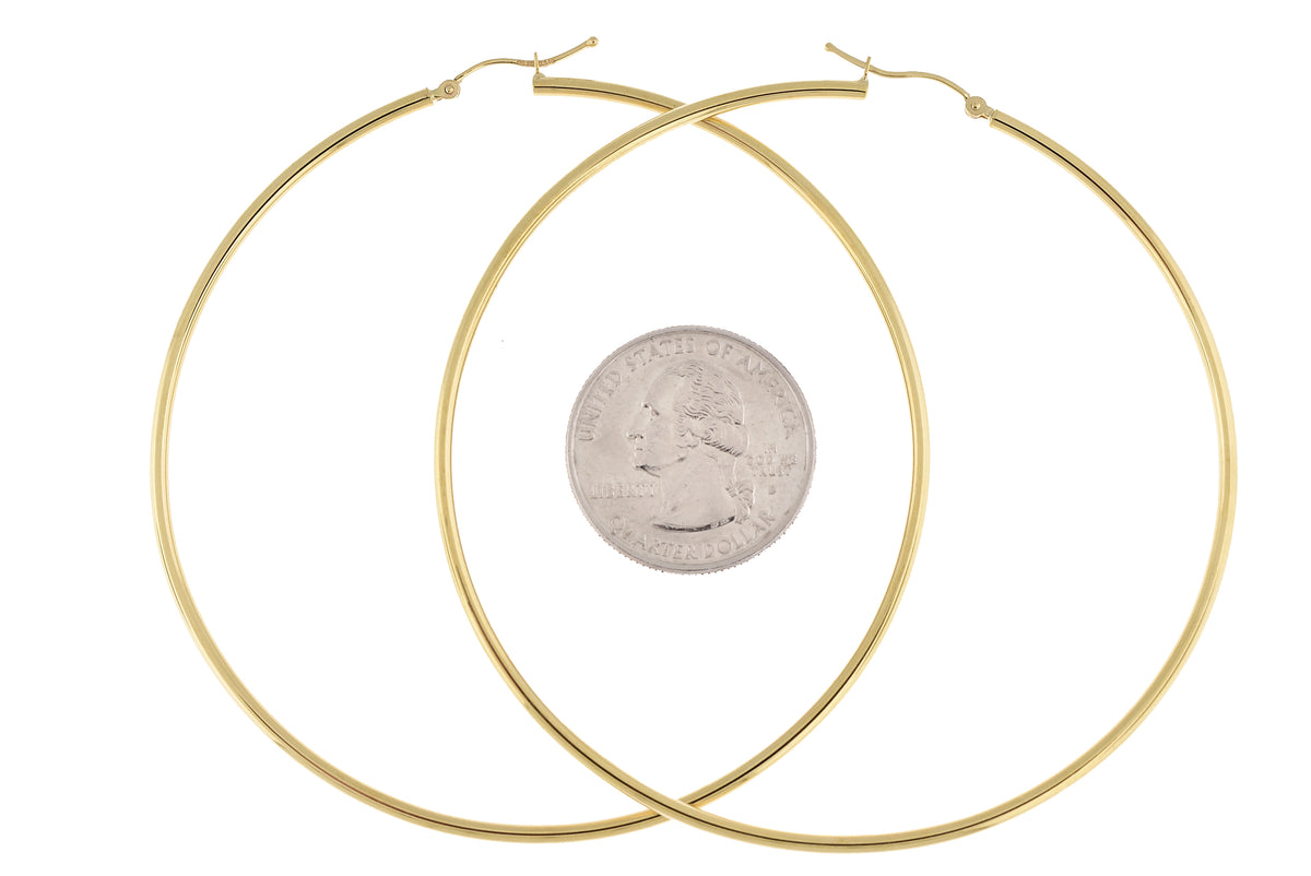 14k yellow gold classic round extra large hoop earrings 73mm x 2mm