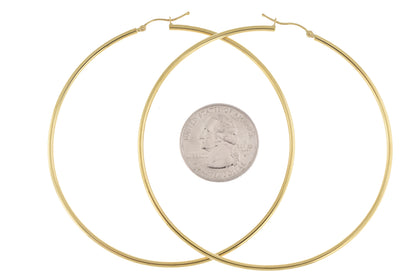 14k yellow gold classic round extra large hoop earrings 73mm x 2mm