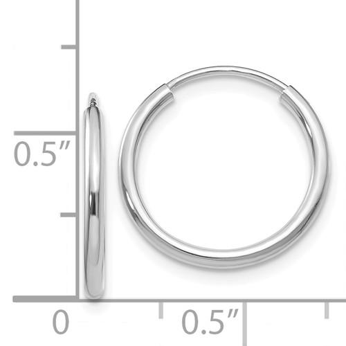 14k white gold small classic endless round hoop earrings 15mm x 1.5mm