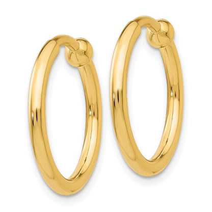 14k yellow gold hoop non pierced clip on endless round hoop earrings 19mm x 2mm