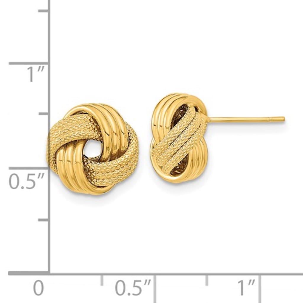 14k yellow gold 11mm textured love knot stud post earrings