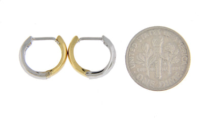 14k yellow white gold two tone classic huggie hinged hoop earrings 13mm x 5mm