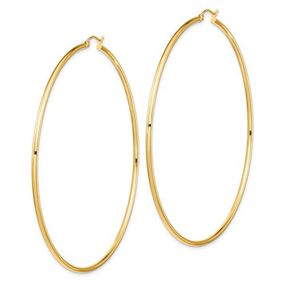 14k yellow gold extra large diameter 80mm x 2mm classic round hoop earrings 3.15 inches giant size super wide