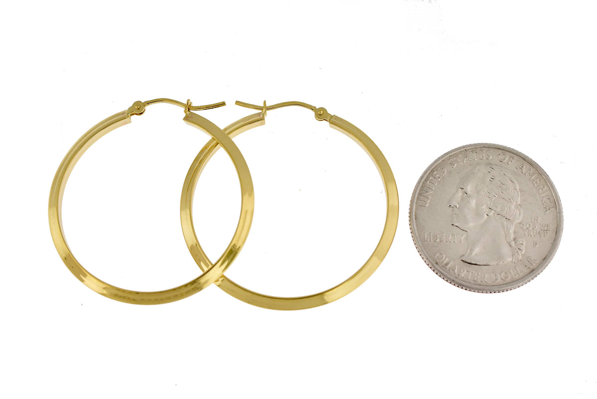 14k yellow gold round knife edge hoop earrings 30mm x 2.25mm