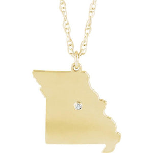14k 10k Yellow Rose White Gold Diamond Silver Missouri MO State Map Personalized City Necklace