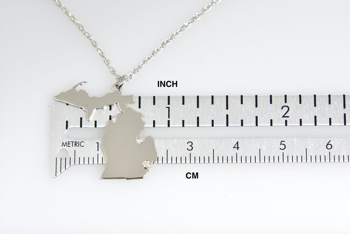 14k 10k yellow rose white gold diamond silver michigan mi state map personalized city necklace