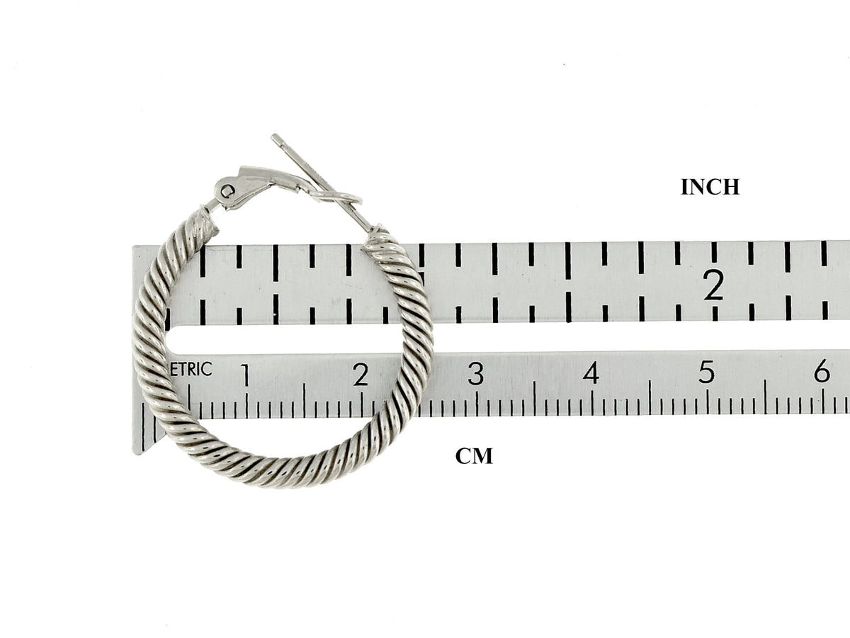 14k white gold twisted round omega back hoop earrings 25mm x 3mm