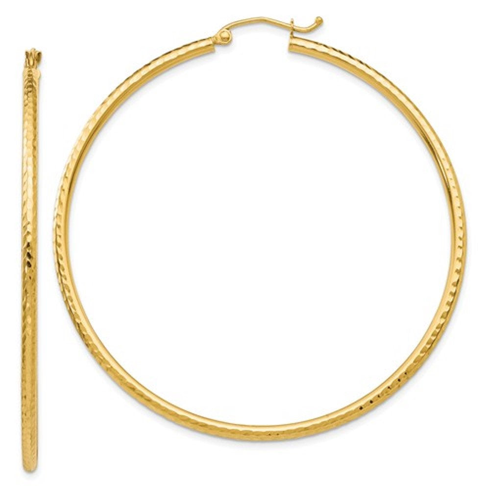 14k yellow gold diamond cut classic round hoop earrings 55mm x 2mm
