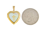 Load image into Gallery viewer, 14K Yellow Gold Cross Mother of Pearl 19mm Heart Locket Pendant Charm
