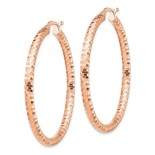 14k rose gold diamond cut round hoop earrings 43mm x 3mm