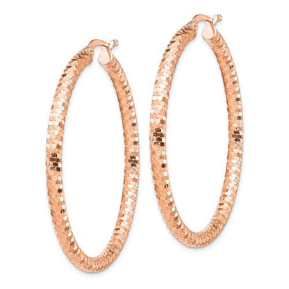 14k rose gold diamond cut round hoop earrings 43mm x 3mm