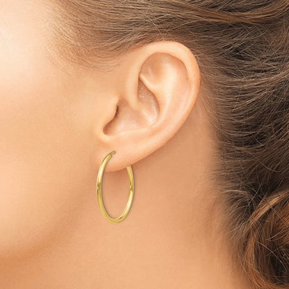 14k yellow gold round endless hoop earrings 30mm x 2mm