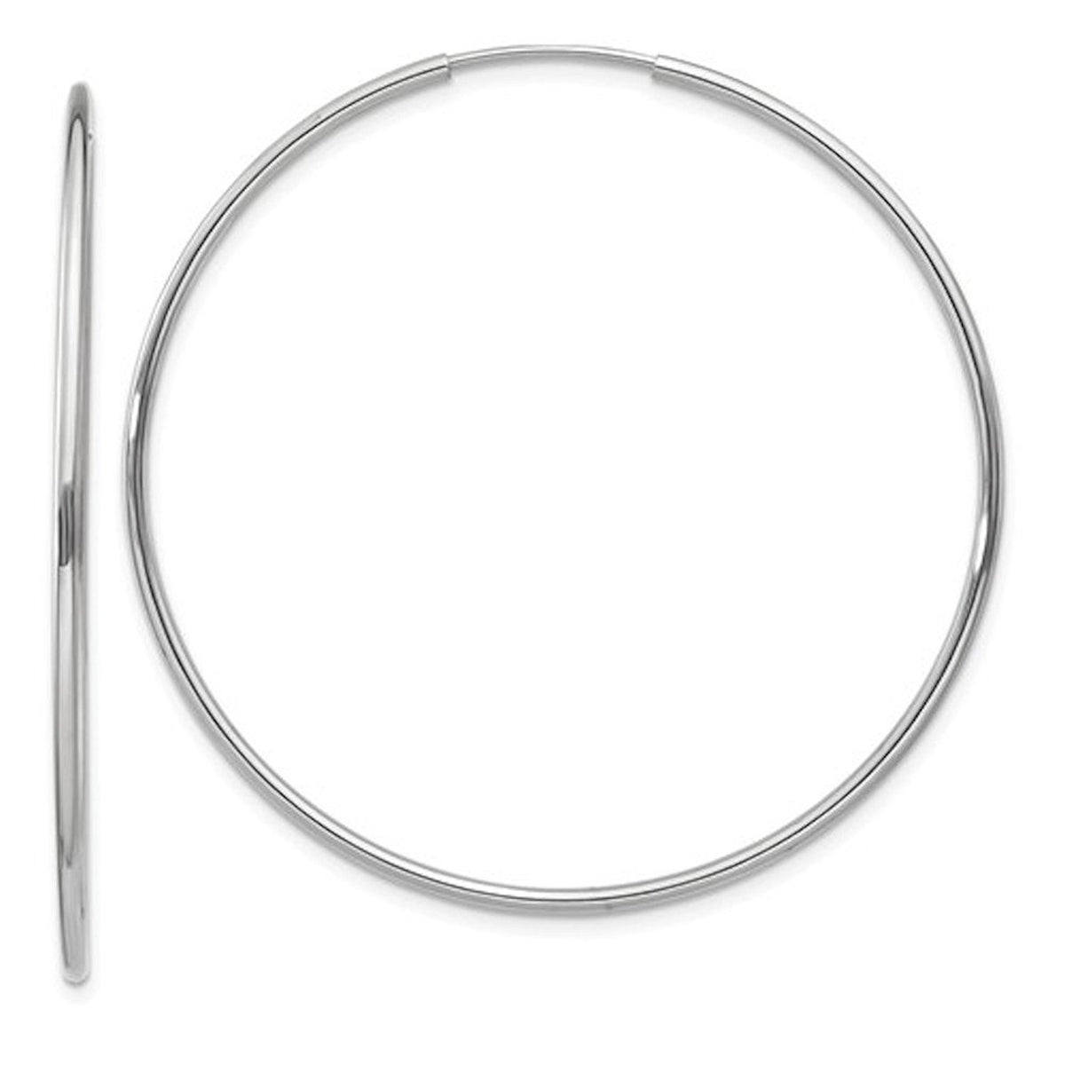14k white gold large round endless hoop earrings 42mm x 1.20mm