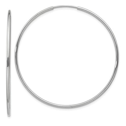 14k white gold large round endless hoop earrings 42mm x 1.20mm