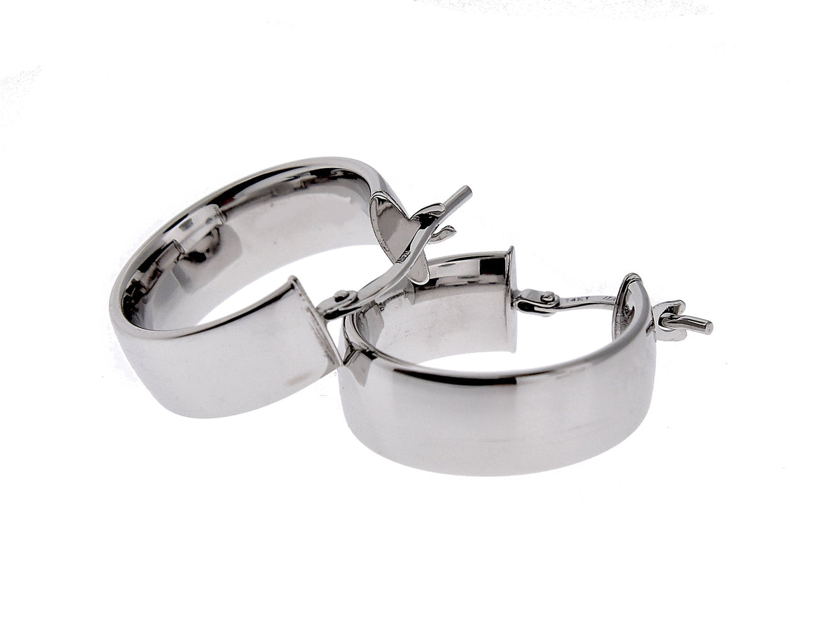 14k white gold round square tube hoop earrings 19mm x 6.75mm