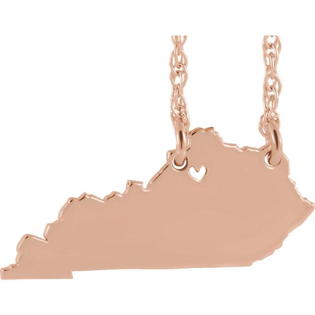 14k gold 10k gold silver kentucky state map necklace heart personalized city
