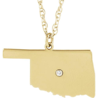 14k 10k yellow rose white gold diamond silver oklahoma ok state map personalized city necklace