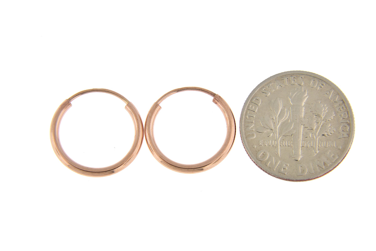 14k rose gold classic endless round hoop earrings 13mm x 1.5mm