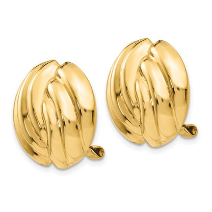 14k yellow gold swirl design non pierced clip on omega back earrings