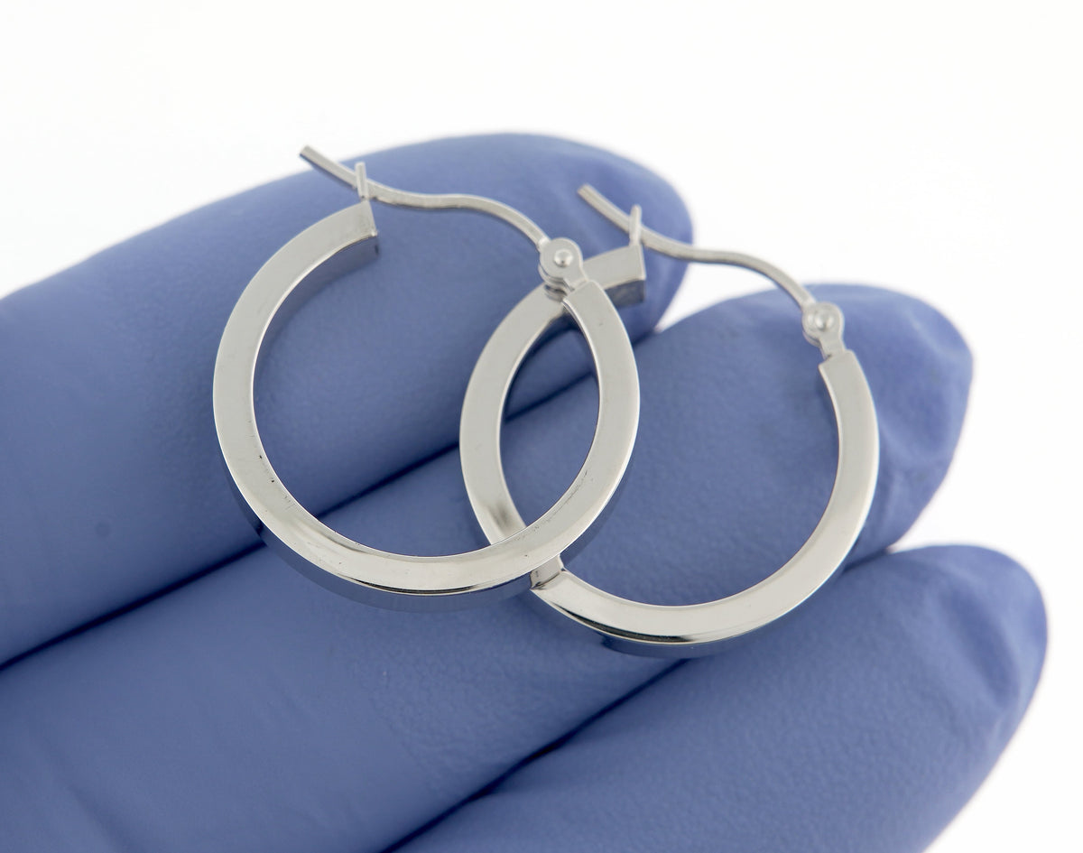 10k white gold classic square tube round hoop earrings 20mm x 3mm