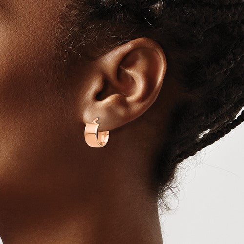 14k rose gold round square tube hoop earrings 14mm x 7mm