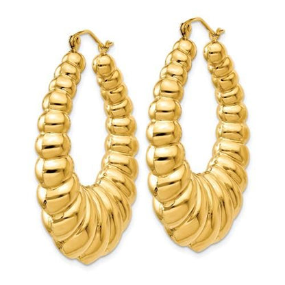 14k yellow gold shrimp scalloped hollow classic hoop earrings 33mm