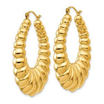 이미지를 갤러리 뷰어에 로드 , 14K Yellow Gold Shrimp Scalloped Hollow Classic Hoop Earrings 33mm
