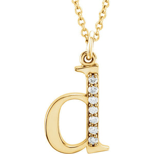 14K Yellow Rose White Gold .04 CTW Diamond Tiny Petite Lowercase Letter D Initial Alphabet Pendant Charm Necklace