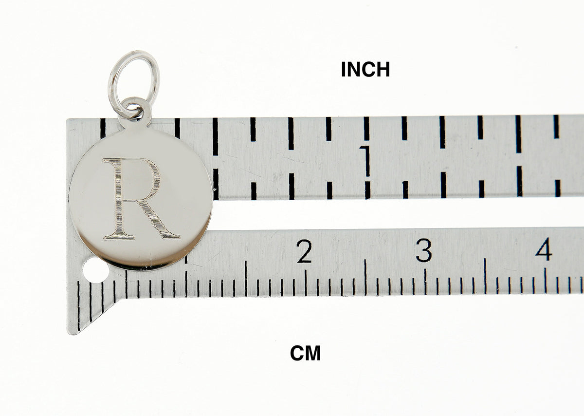 14k white gold 12mm round disc pendant charm letter initial engraved personalized monogram