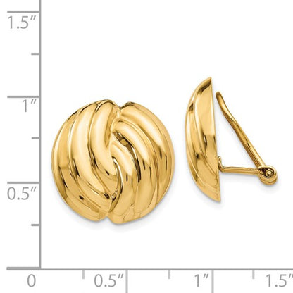 14k yellow gold swirl design non pierced clip on omega back earrings