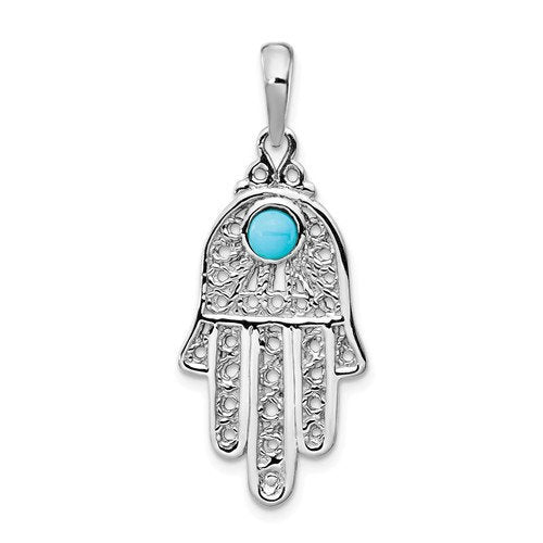 14k white gold turquoise hand of god hamsa chamseh pendant charm
