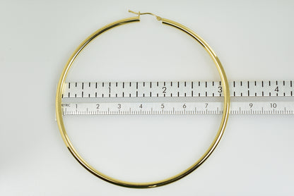 14k yellow gold 3 inch diameter extra large giant gigantic round classic hoop earrings lightweight 78mm x 3mm