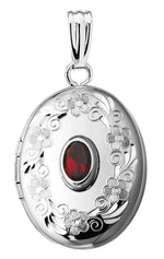 Load image into Gallery viewer, Sterling Silver Genuine Garnet Oval Locket Necklace January Birthstone Personalized Engraved Monogram
