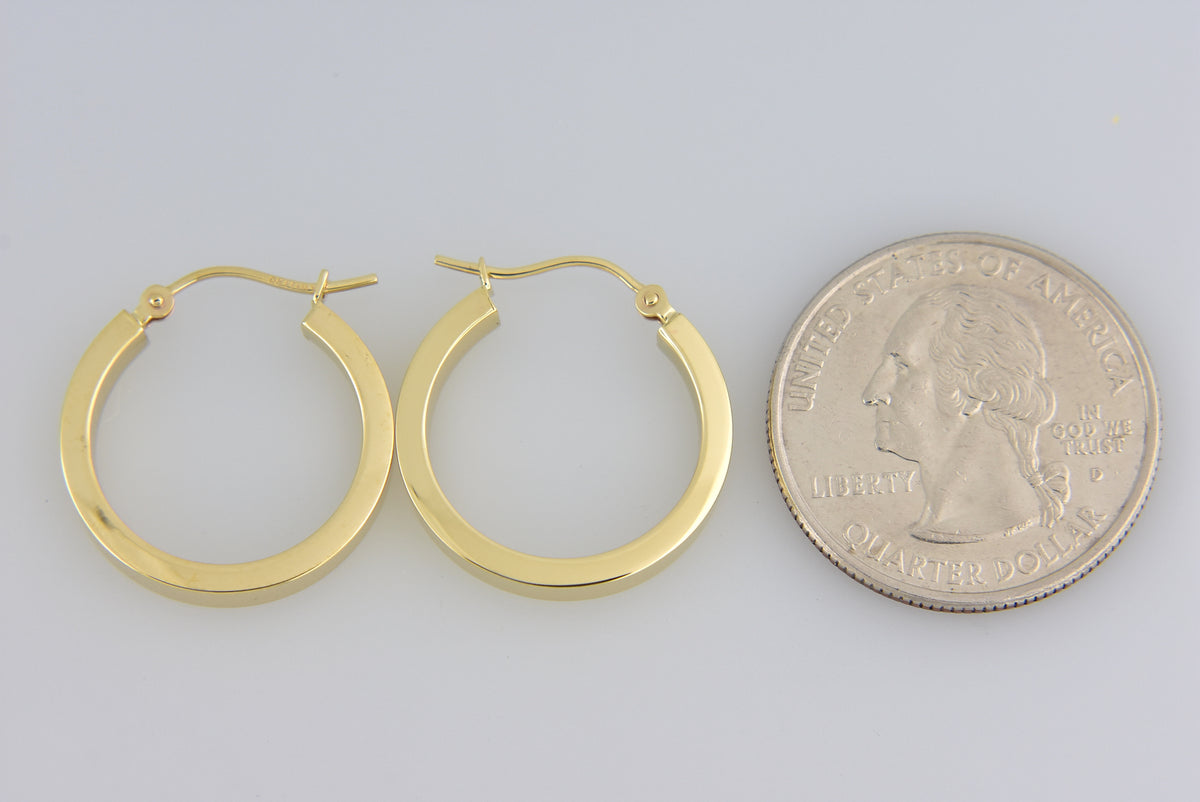 14k yellow gold square tube round hoop earrings 19mm x 3mm