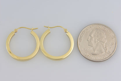 14k yellow gold square tube round hoop earrings 19mm x 3mm