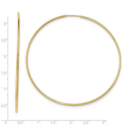 14k yellow gold  extra large endless round hoop earrings 70mm x 1.20mm