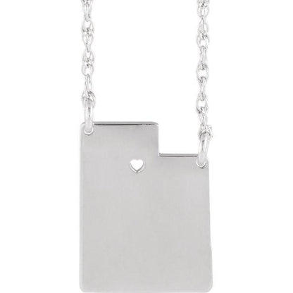 14k gold 10k gold silver utah ut state map necklace heart personalized city