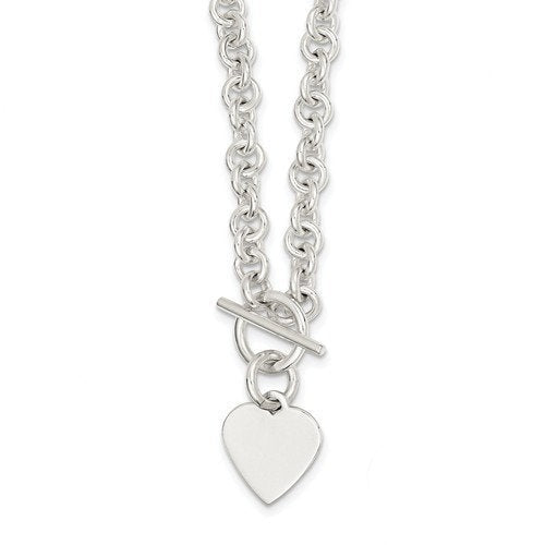 Sterling Silver Heavyweight Heart Tag Charm Toggle Necklace or Bracelet Custom Engraved Personalized Monogram