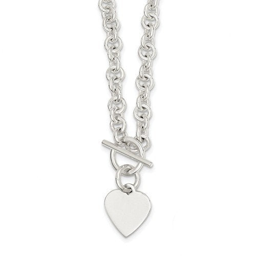 sterling silver heavyweight heart tag charm toggle necklace or bracelet custom engraved personalized monogram