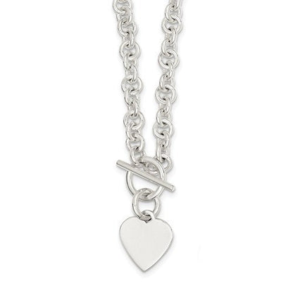 sterling silver heavyweight heart tag charm toggle necklace or bracelet custom engraved personalized monogram