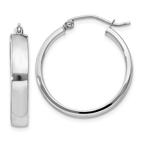 14k white gold square tube round hoop earrings 21mm x 4mm
