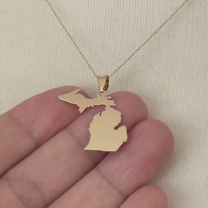 14K Gold or Sterling Silver Michigan MI State Map Pendant Charm Personalized Monogram