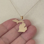 Load and play video in Gallery viewer, 14K Gold or Sterling Silver Michigan MI State Map Pendant Charm Personalized Monogram
