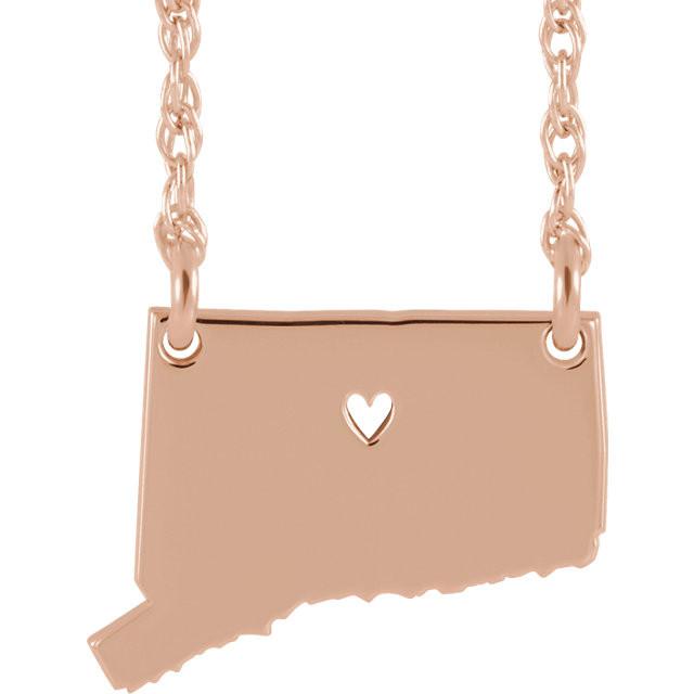 14k gold 10k gold silver connecticut state map necklace heart personalized city