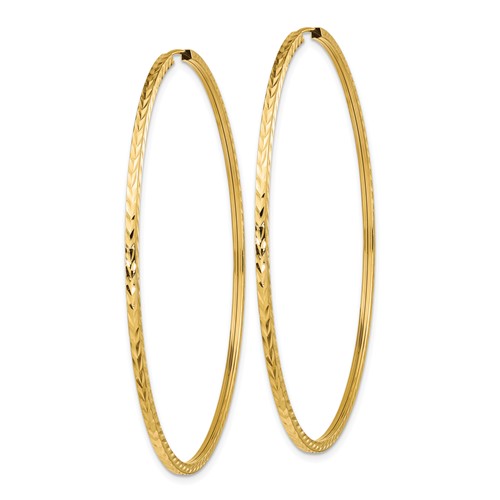 14k yellow gold diamond cut square tube round endless hoop earrings 60mm x 1.35mm